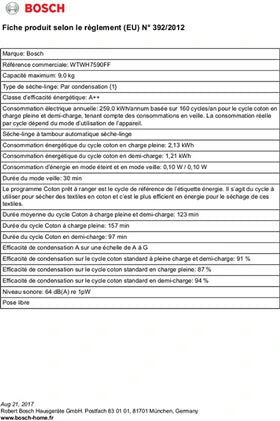 Sèche-linge pompe à chaleur Bosch WTWH7590FF