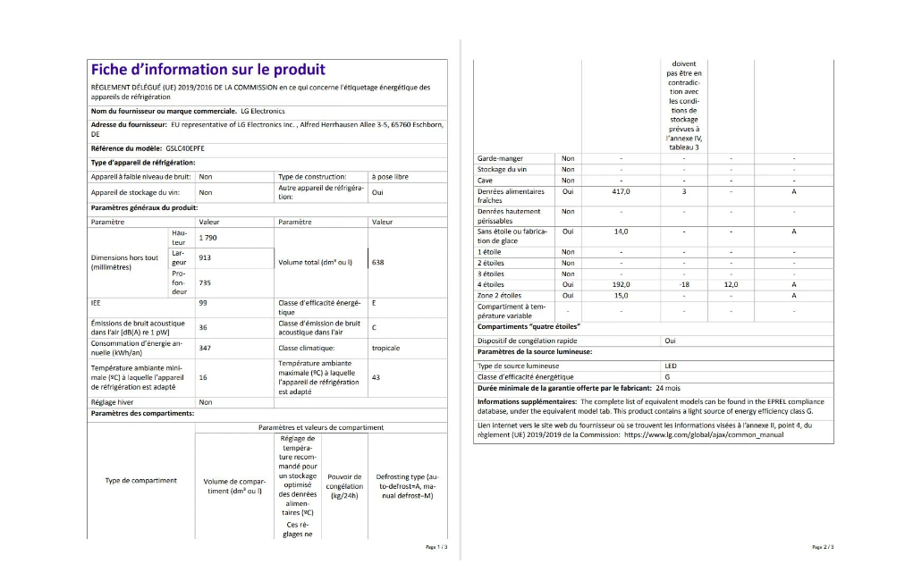 Réfrigérateur américain Lg GSLC40EPFE