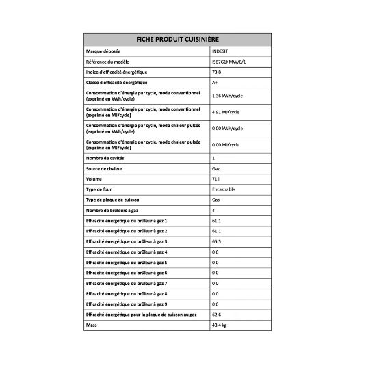 Gazinière Indesit IS67G1KMW/E/1