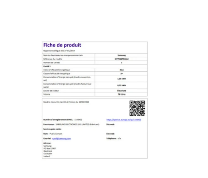 Four encastrable Samsung NV7B5675WAK