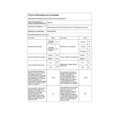 Lave-linge séchant Siemens WK14D260FR