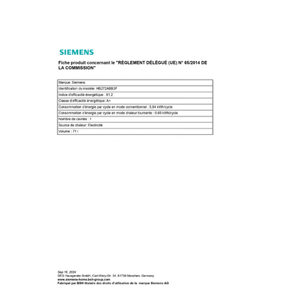 Four encastrable Siemens hb272abb3, iQ300