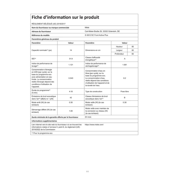 Lave-vaisselle pose libre Miele G 5812 ActiveP Front
