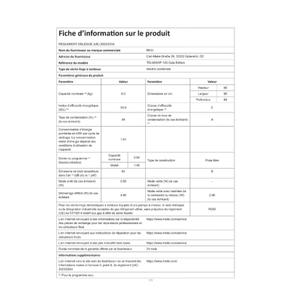 Sèche-linge pompe à chaleur Miele TEL685WP