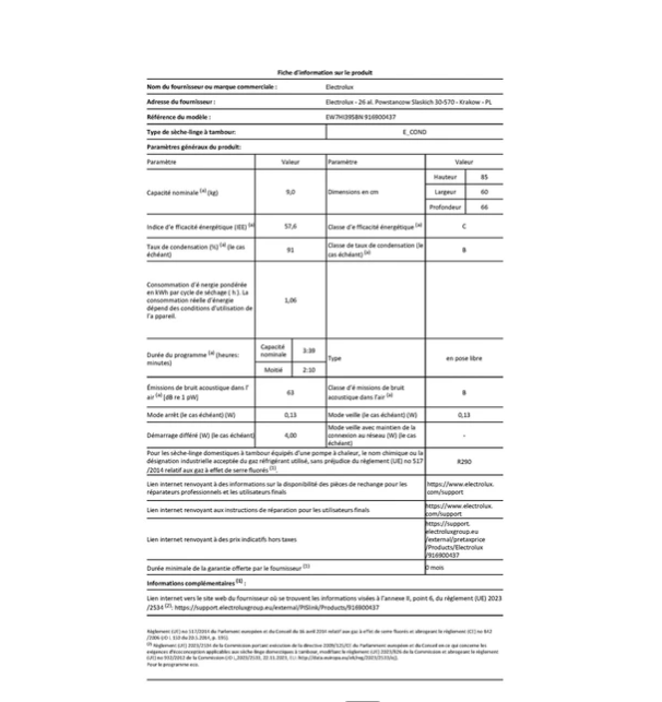 Sèche-linge pompe à chaleur Electrolux EW7HI395BN