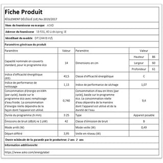 Lave-vaisselle pose libre Asko DFS244IBW/1