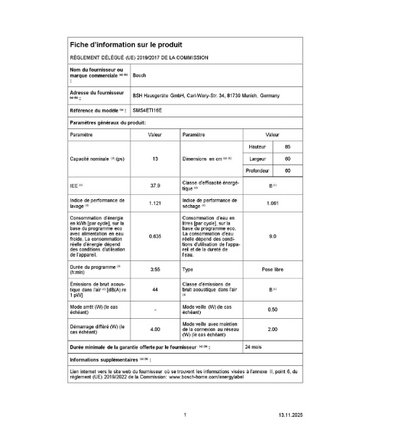 Lave-vaisselle pose libre Bosch SMS4ETI16E Argent