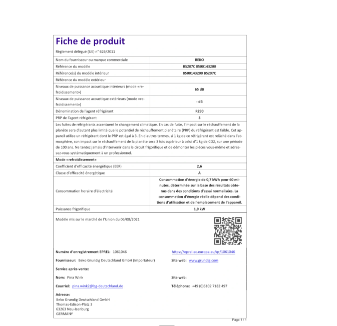 Climatiseur mobile Beko BS207C