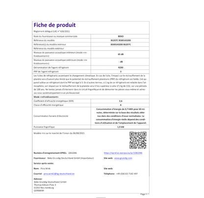 Climatiseur mobile Beko BS207C