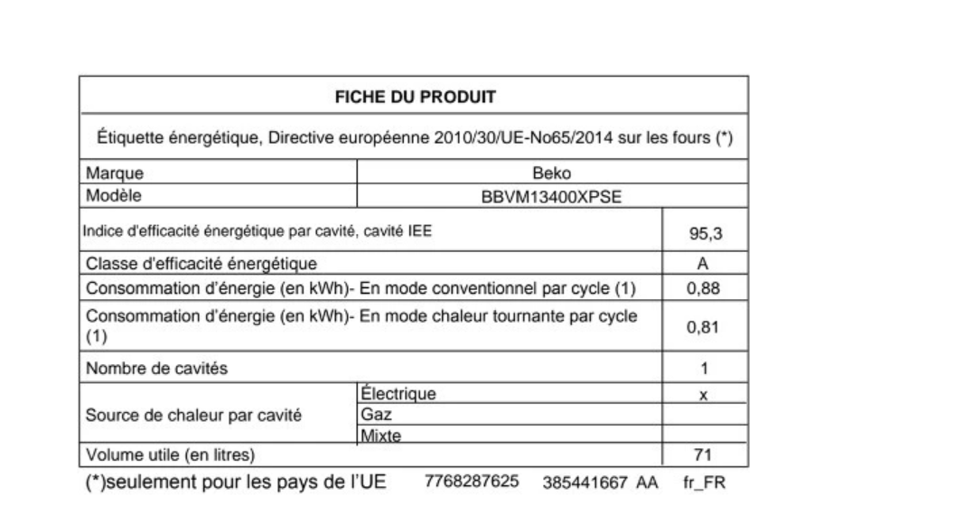 Four encastrable Beko BBVM13400XPSE