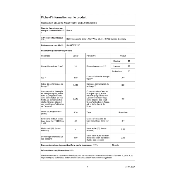 Lave-vaisselle pose libre Bosch SMS6ECW15F