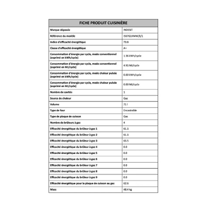 Gazinière Indesit IS67G1KMW/E/1