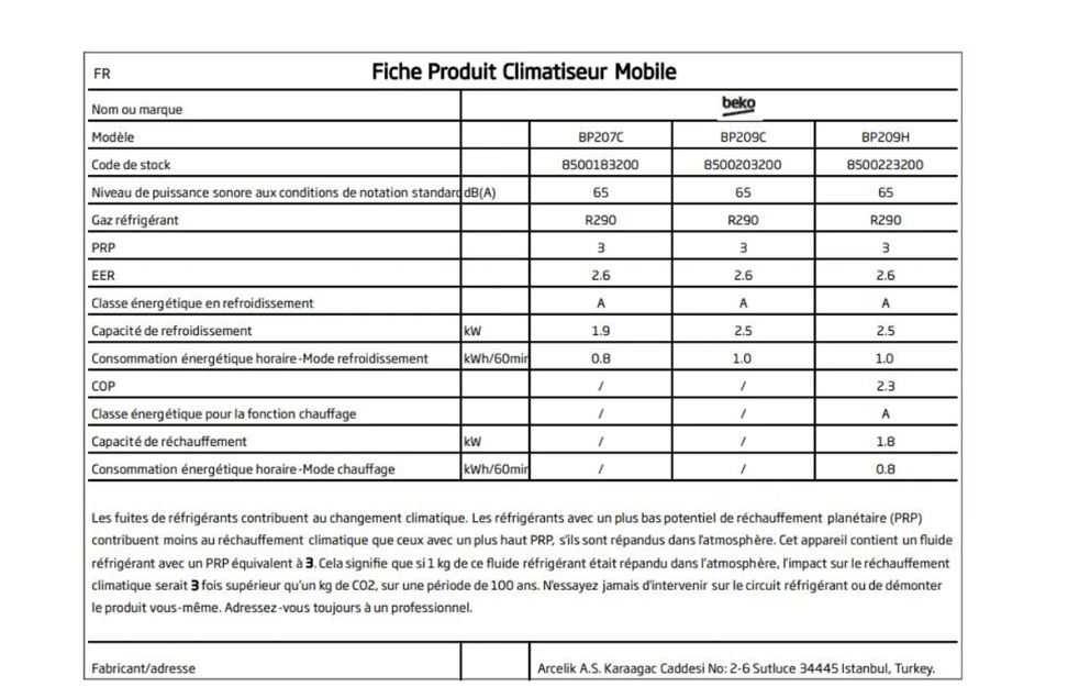 Climatiseur mobile Beko BP207C