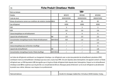 Climatiseur mobile Beko BP207C