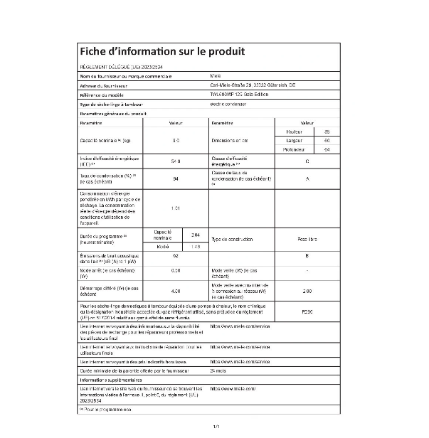 Sèche-linge pompe à chaleur Miele TWL 680 W