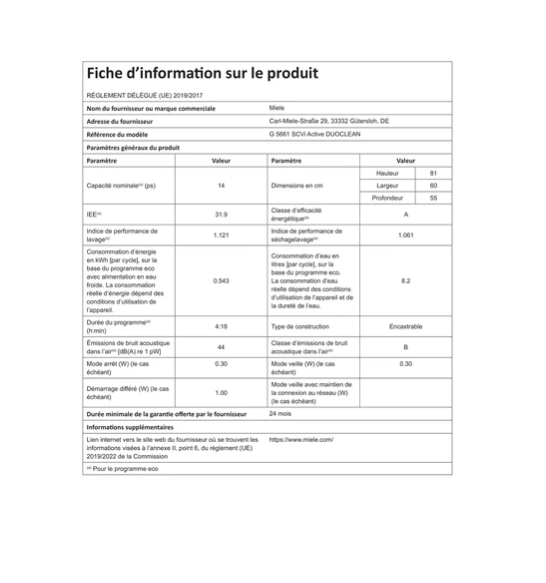 Lave-vaisselle encastrable Miele G 5661 SCVi DUOCLEAN encastrable