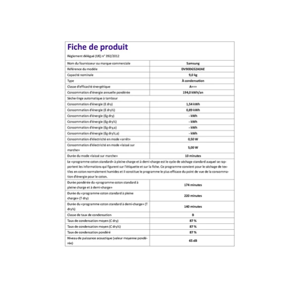 Sèche-linge pompe à chaleur Samsung DV90DG52A0AE