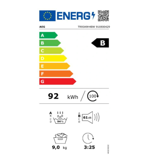 Sèche-linge pompe à chaleur Aeg TR93A9H4BW