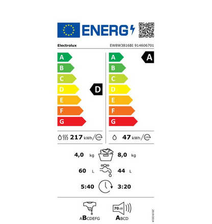 Lave-linge séchant Electrolux EW8W3816BI