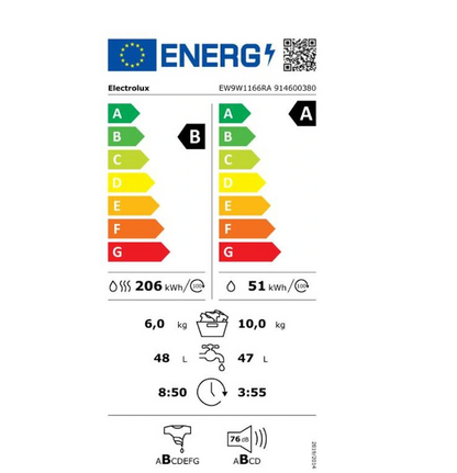 Lave-linge séchant Electrolux EW9W1166RA pompe a chaleur