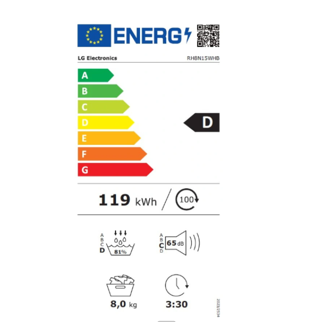Sèche-linge pompe à chaleur Lg RH8N15WHB