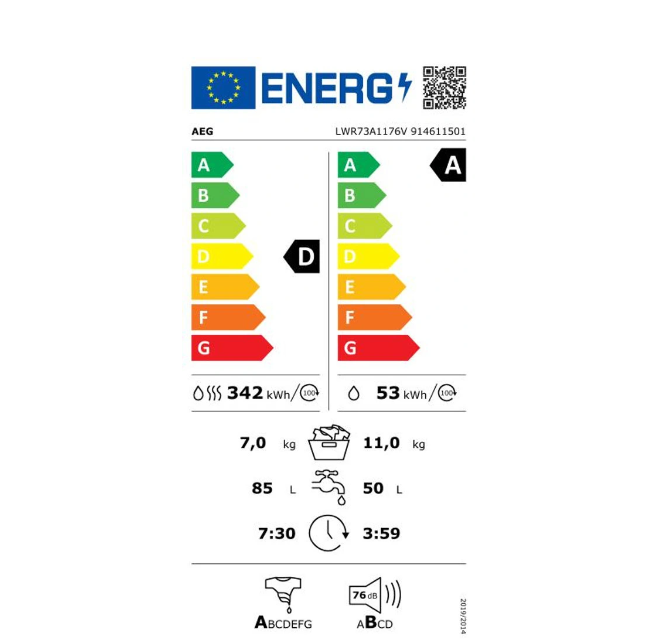 Lave-linge séchant Aeg LWR73A1176V