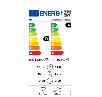 Lave-linge séchant Aeg LWR73A1176V