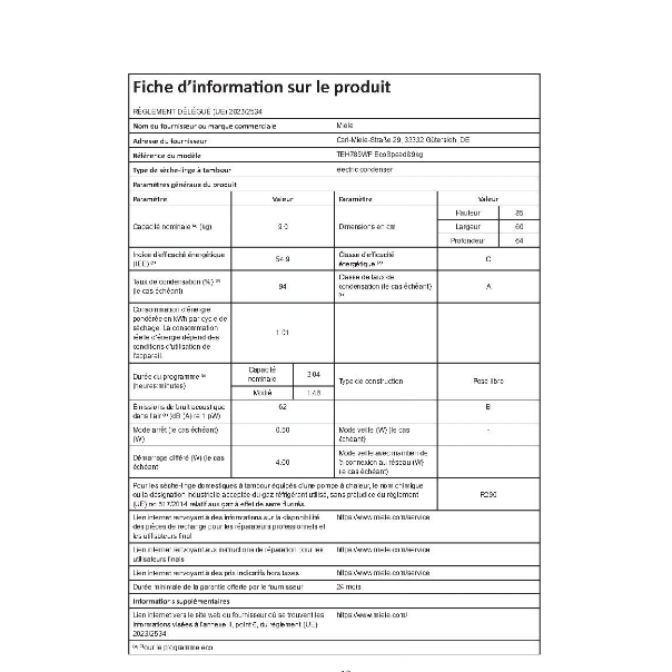 Sèche-linge pompe à chaleur Miele TEH 785 WP