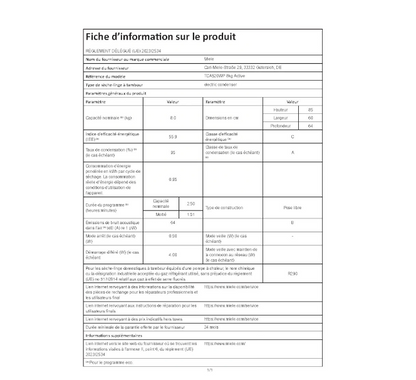 Sèche-linge pompe à chaleur Miele TCA 520 WP