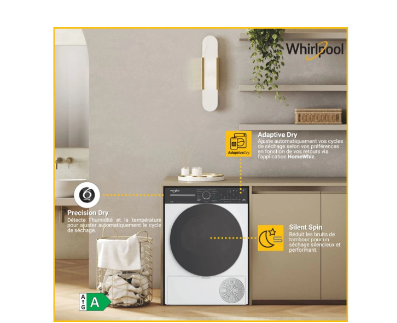 Sèche-linge pompe à chaleur Whirlpool CWD86MWBRFR Blanc et Noir