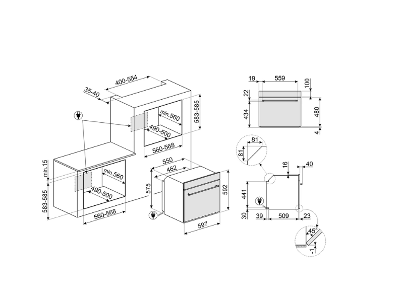 Four encastrable Smeg SFP68C1TAO Gris Anthracite
