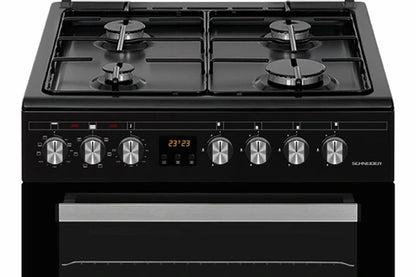 Gazinière Schneider SCCG64DO-BM - Cuisinière double four 4 feux gaz Black mat