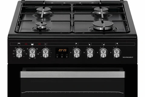 Gazinière Schneider SCCG64DO-BM - Cuisinière double four 4 feux gaz Black mat